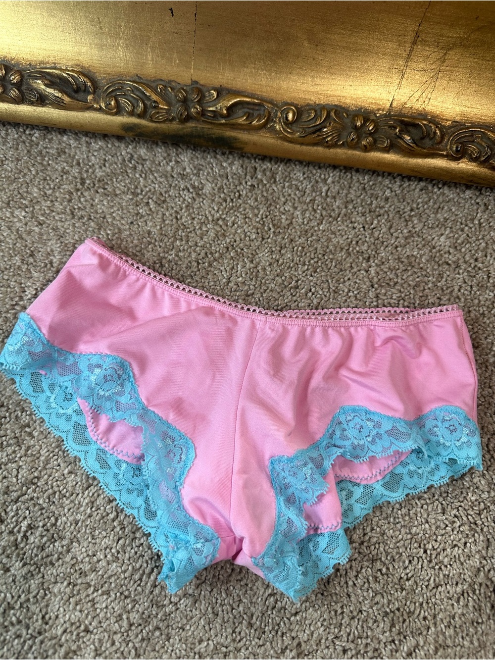 New Vintage Rene Rofe Y2K 90's Satin Lace Briefs Size Small Pink Blue